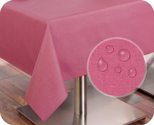 BEAUTEX Nappe de table - Structure en lin - Lavable - Anti-taches - Coton - Couleur et taille au choix - Nappe ronde 140 cm - Framboise