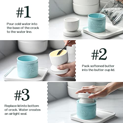 Dowan Butter Keeper Crock, French Butter Dish For Spreadable Homemade Fresh Flavored Butter, No More Cold & Hard Butter, Housewarming Gift For Wife Mom Friends, Blue #TOP2