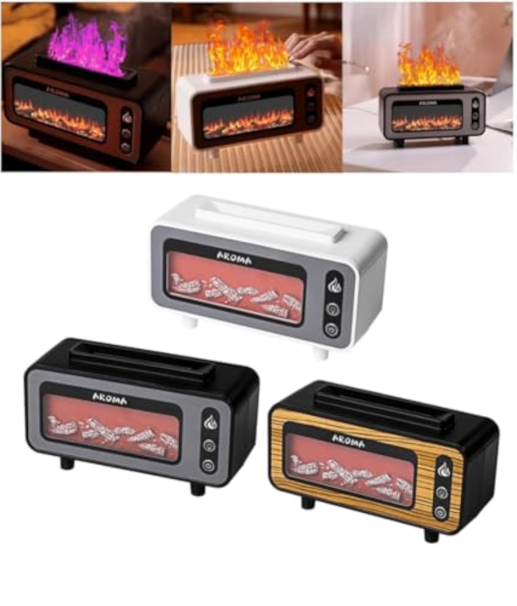 Vintage Fireplace Aroma Diffuser LED Flame Humidifier