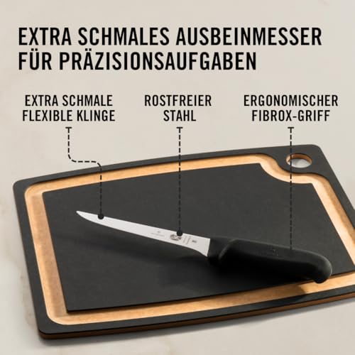 Victorinox Fibrox, Coltello per disossare, Coltello da Cucina stretto per Carne e Pollame, 15 cm, Lama Dritta, Stretta, Flessibile, Affilata, Acciaio Inossidabile, Nero - immagine 4