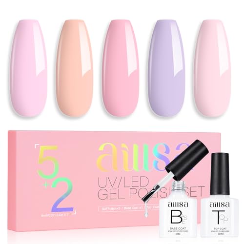 AILLSA Pastel Pink Nail Polish Set Macaron Light Purple Orange Po...