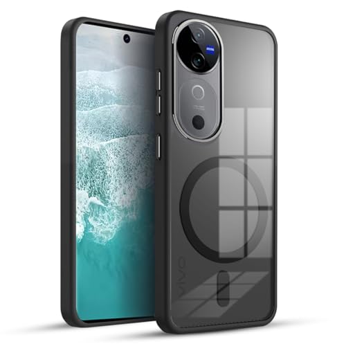 Image of KARWAN Translucent Hybrid Back Case Cover Compatible with Vivo V40 Shockproof Case with Camera Protection, N52 Magnet Cover Case with Magnetic MagEaze Wireless Charging Cover (Black)
