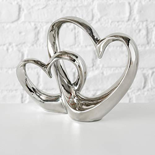 Whw Whole House Worlds Eternity Double Heart Sculpture, Decorative Modern Art, Silver Glazed Stoneware, 10 1/4 Inches #TOP4