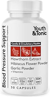 Youth & Tonic Natural Blood Pressure Support Supplement w/ Hawthorn Hibiscus & High Potency Diuretic Herbs & Vitamins for Water Retention | 30 BP Capsules to Maintain a Good Health | Women & Men