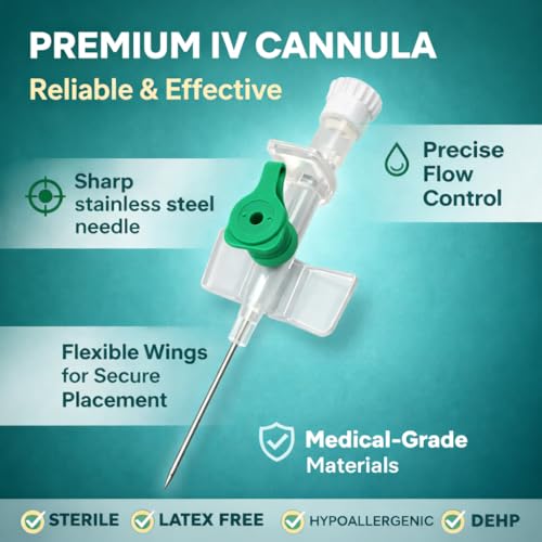 Image of Fidelis Healthcare IV Cannula with Injection Port & Wings | Sterile Disposable IV Catheter | Latex-Free Smooth Flow Intravenous Cannula for Hospital, ICU & Clinical Use
