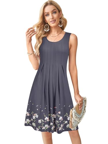 Image of KILIG Women Soft Casual Beach Sundress Floral Pleated Vintage Tank Dress 2026
