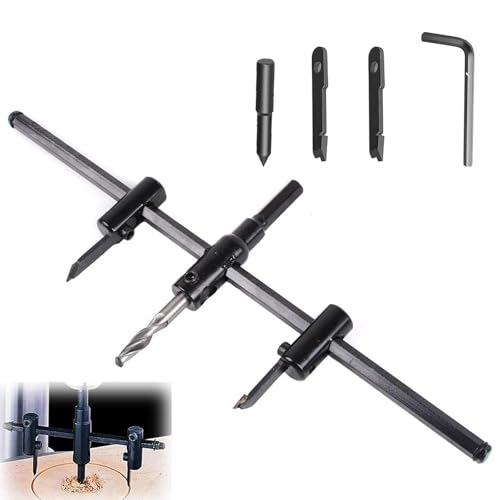 VZU Kreisschneider Holz Verstellbar, 30-300 mm, Kohlenstoffstahl, Lochsäge, Einstellbar, Legierung mit 2 Paar Ersatzklingen, Kreisschneider Holzverarbeitung, Werkzeuge für Holz, Kunststoff, Gipskarton