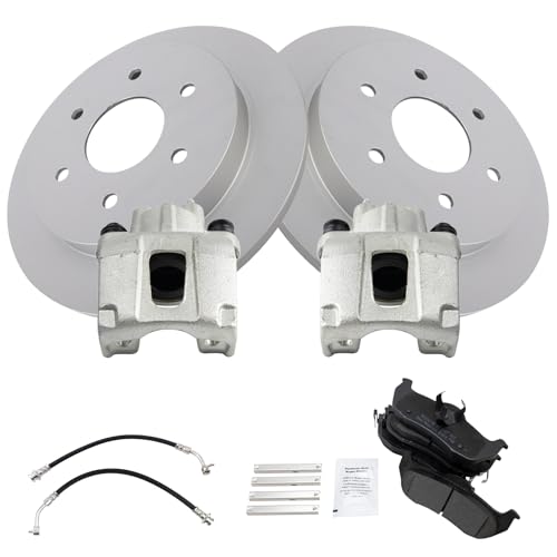 Image of TRQ Rear Brake Pad and Rotor Set Semi Metallic Coated Rotors Calipers Compatible with 2004-2010 Infiniti QX56 2004 Nissan Pathfinder Armada 2005-2015 Nissan Armada
