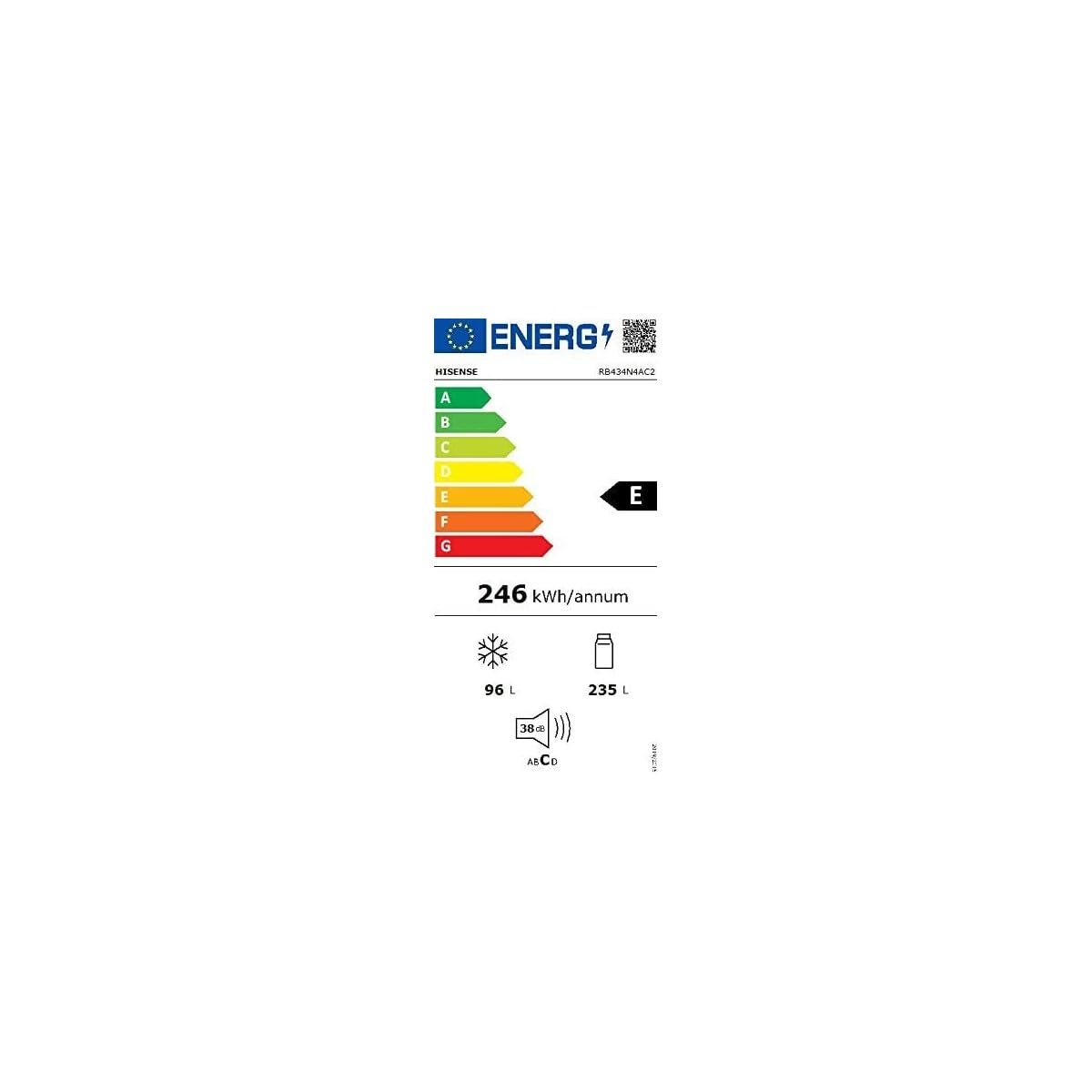 Hisense RB434N4AC2 Frigorifero Combinato a libera installazione, Total No frost con doppia porta reversibile, Inox Look, Altezza 200 cm, capacità netta 331 L