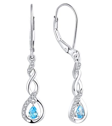 YL Dangle Drop Earrings Sterling Silver Infinity Leverback Earrings Created Aquamarine Twisted Jewelry
