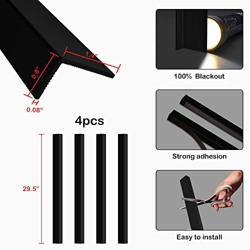 Seeye Blackout Pvc Light Blockers For Window Blinds And Shades, Light Blocking Strips Block Light Along Two Sides Of Windows For Bedroom Nursery, Easy To Install(Black, 29.5" L X 1.4" W X 0.8" H-4Pcs) #TOP3