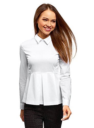 oodji Ultra Donna Camicetta in Cotone con Peplo, Bianco, XL