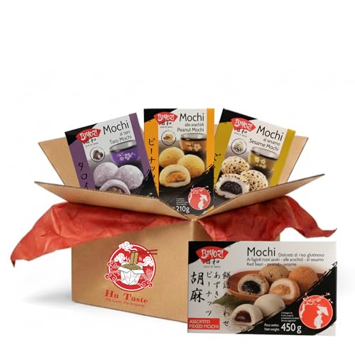 HU TASTE Mochi Biyori 3+1 Box: 3 Confezioni Gusti Taro, Sesamo, Arachidi + 1 Confezione Mix Mochi Assortiti - Snack Dolci Giapponesi e Dolcetti Asiatici, Japanese Food Snack Box e Dolci Giapponesi, 4