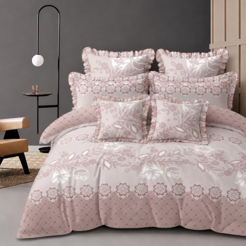 Image of Premium 5-Piece Bedding Set | King Size Double Bedsheet with 2 Frill Pillow Covers 2 Frill Cushion Covers & 2 Cushion Fillers | All-Season Bedding for Home (225 x 254 cm, Orange)
