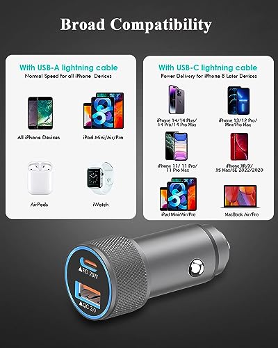 Trimdish JC-20W-AC Apple Iphone Car Charger,[2Pack]Dual Port Usb C+Qc3.0[Apple Mfi Certified]Super Fast Charging Cigarette Lighter Car Iphone Charger Adapter Quick Charging Lightning Cable thumb #6