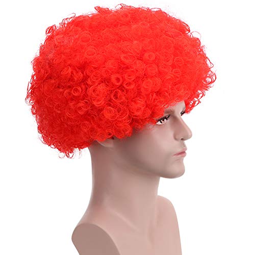 Image of FREE BEAUTY Fluffy Afro Synthetic Clown Wig for Men Women Cosplay Anime Party Christmas Halloween Fancy Funny Wigs (Red)