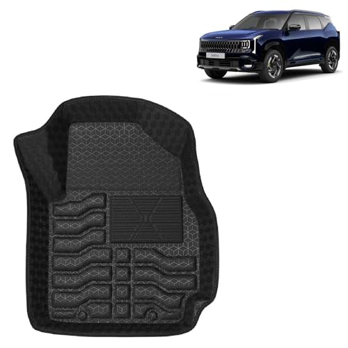 Image of Kingsway Accessories Premium 4.5D Car Floor Mats Only Compatible with Kia Seltos (Year 2026 Onwards) All Model, Set 3 Pcs, 100% Waterproof Tray Shape PVC Foot Mats | Black | 1 Year Warranty