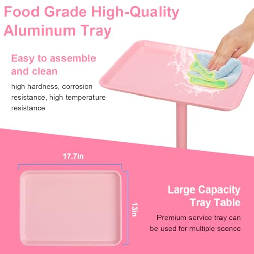 Salon Tray Cart, Salon SPA Service Tray, Hairstylist Rolling Tray Height Adjustable, Premium Aluminum Tattoo Tray, Pink Rolling Trolley - Image 3