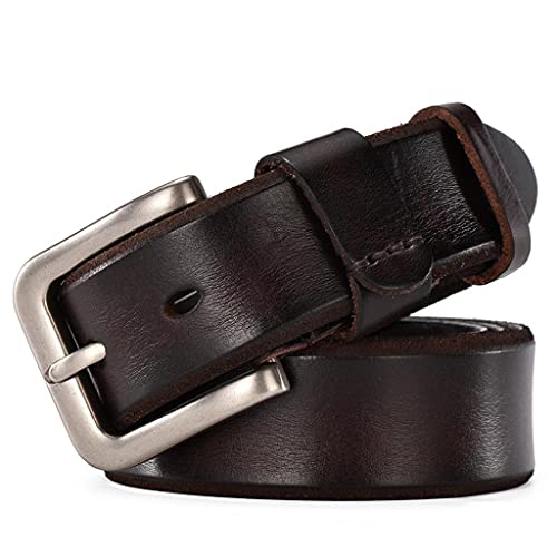 Men Belt Leather Casual Vintage Belts Pin Buckle Full Grain Cow Leather Cowhide Straps (Color : Coffee, Size : 115CM) (Coffee 120CM)