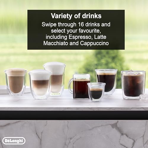 DeLonghi Rivelia EXAM440.55.W, Fully Automatic Coffee Maker with LatteCrema, Automatic Milk Frother, Compact Size, Bean-to-Cup Coffee Maker, 16 Recipes, Colored Touch Display (Black)