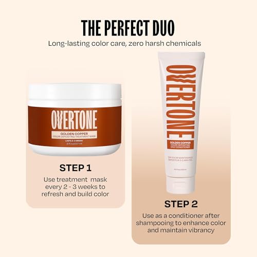 Image of Overtone Semi Permanent Hair Color Conditioner, Golden Copper, 8 oz, Nourishing, Damage-Free, Color Depositing Mask for All Hair Types with Shea Butter & Coconut Oil, Vegan & Cruelty-Free
