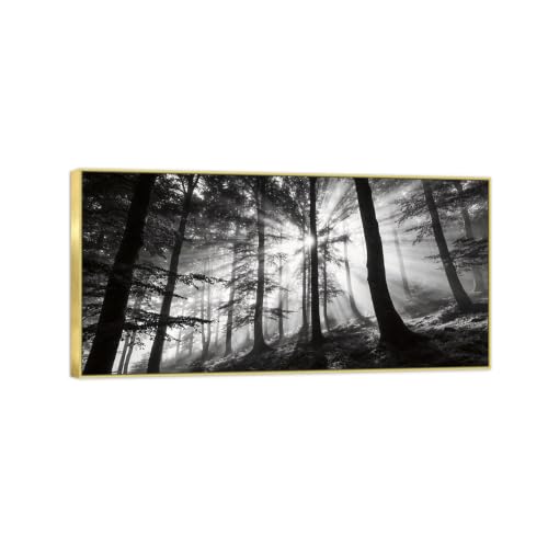 Tableau sur toile Arbre Soleil de haute qualité avec cadre doré fin et chic