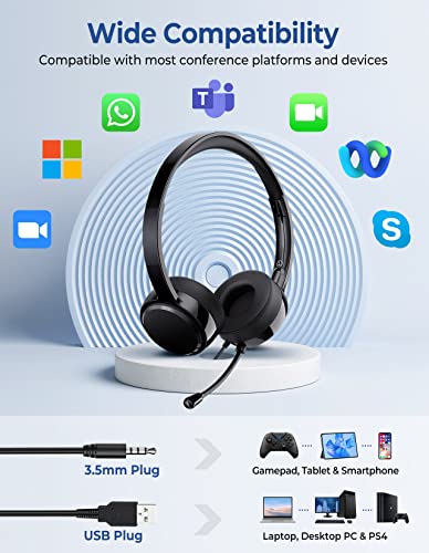 Usb Headset With Microphone For Pc Laptop, Jabnecter 3.5Mm Headphones With Microphone Noise Canceling & Volume Control, Computer Headset With Mute&Sidetone For Voip Skype Ms Teams Online Conference #TOP5