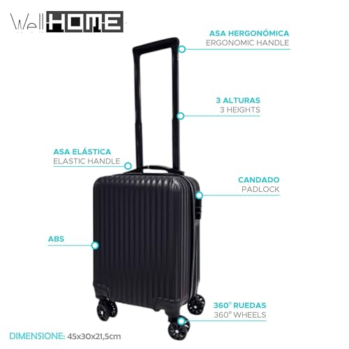 Valise cabine noire 45x30x21,5 cm bagage rigide ABS 4 roues - 2