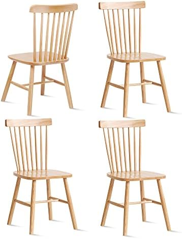 Set Of 4 Walnut Solid Wood Farmhouse Windsor Dining Chairs - Spindle Backrest