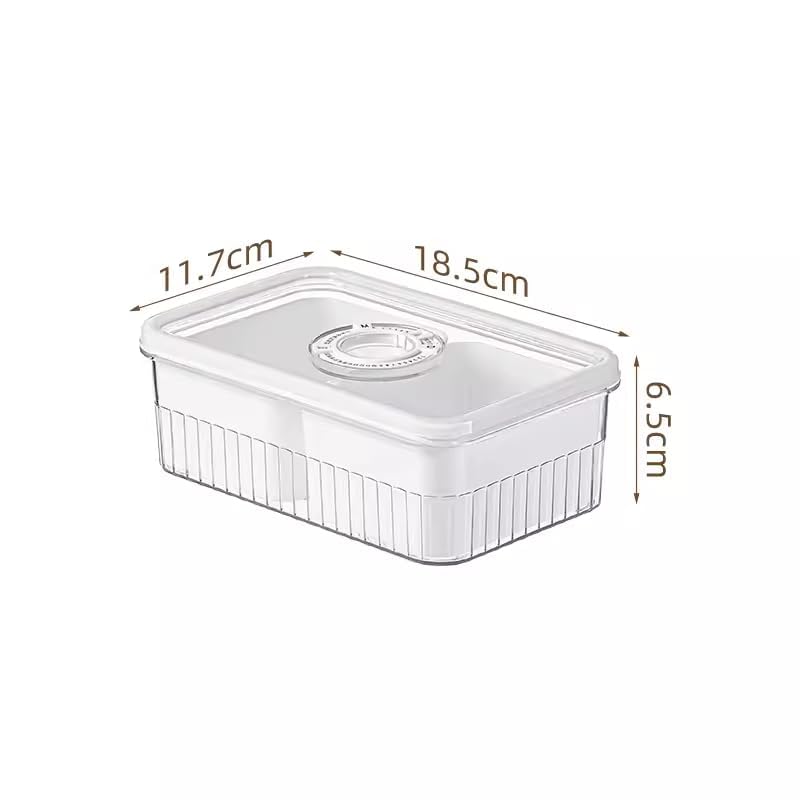 Image of Divided Fridge Storage Box with 2 Compartment | Veggie Tray for Refrigerator Organizer with Lid Handle Removable Containers | Fruit Storage Box Kitchen Organizer