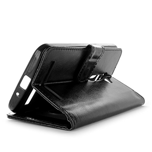 Asus Zenfone 2E Wallet Case [Coveron® Executive Series] Flip Stand Wallet Pouch And Lcd Screen Protector [Faux Leather W/Credit Card Slots] Phone Cover For Asus Zenfone 2E (5.0 Inch) - Black #TOP2