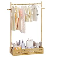 BAMBOOHOMIE Kids Clothing Rack for Toddler, Pets Clothes Rack with Storage Box & Hanging Rod for Dogs/Cats, Baby Clothes Closet Stand for Nursery Room (Kids Clothing Rack)