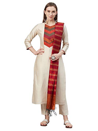 Image of INDO ERA Women's Polyester Solid Straight Kurta With Pant & Dupatta Set (Cream IE24KD9CR1846)