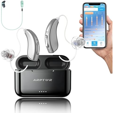 Rechargeable Bluetooth OTC Hearing Aids for Seniors -APP Controlled Hearing Amplifiers，Noise Cancelling, Wireless Music Streaming, Hands-Free Phone Calls, OTC Hearing Devices (Silver+ Green Clip) Cover