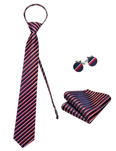 Image of Hi-Tie Zipper Ties for Men Pre-tied Tie Set Lapel Pin Pocket Square and Cufflinks Formal Business Wedding Adjustable Necktie