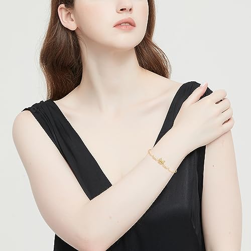 Image of Gold Pearl Bracelet for Women, REAL 14K Gold Plated Double Layered Dainty Pearls Bracelet, Elegant Stackable Flower Jewelry Gift for Her with OT Clasp