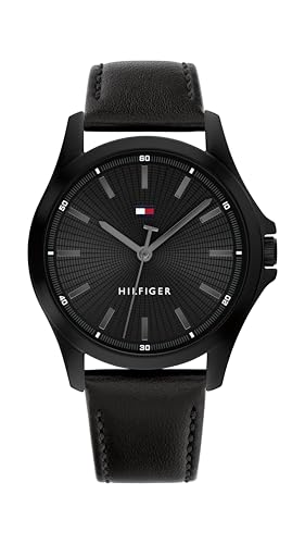 Tommy Hilfiger Montre à Mouvement à Quartz Trois Aiguilles pour Homme avec Bracelet en Cuir Noir - 1792190