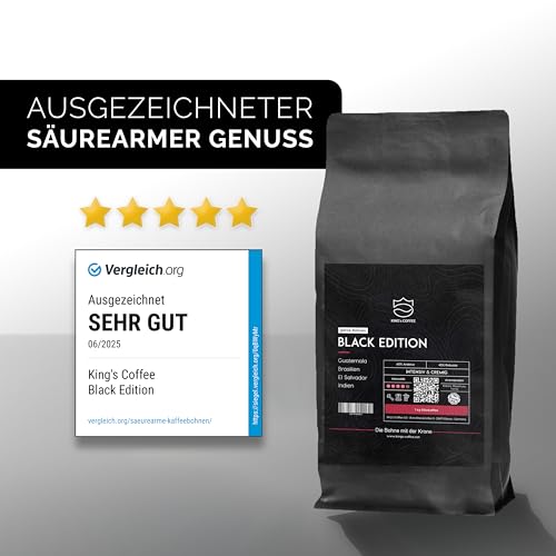KING’S COFFEE - BLACK EDITION - 1kg Kaffeebohnen Crema Intense - säurearmer Kaffee - kleine Chargen-Röstung aus Italien - kräftige Arabica Espresso Bohnen (Blend) für Vollautomaten & Siebträger