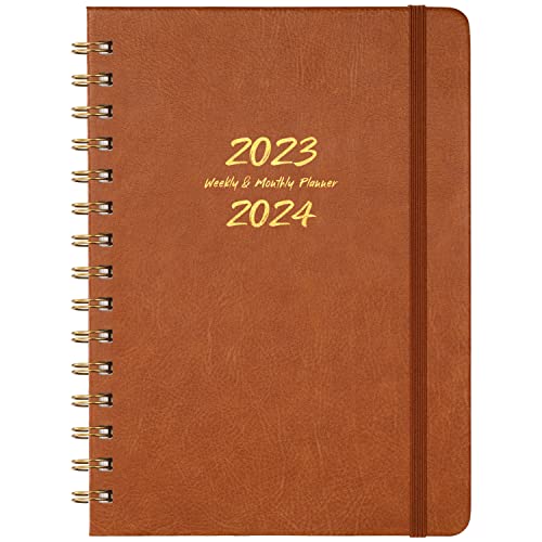 Planner 2023-2024 - Weekly & Monthly 2023-2024 Planner With Twin-Wire Binding, July 2023 - June 2024, 6.3" X 8.4", Hardcover With Monthly Tabs, Back Pocket, Thick Paper - Brown #TOP10