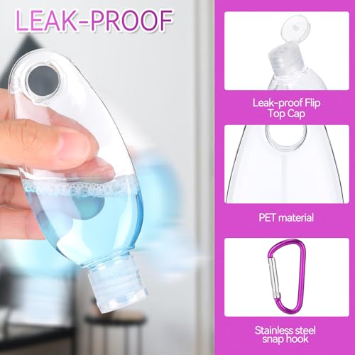 100 Pcs Traveling Bottles with Keychain 2oz Clear Keychain Bottle Plastic Empty Refillable Liquid Packing Container Squeeze Plastic with Lid for Liquid Cream (Oval)3