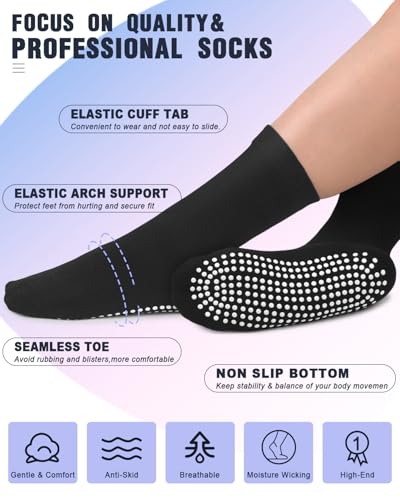 Image of yeuG Pilates Socks for Women Non Slip Grip Socks for Yoga, Barre, Hospital, Barefoot Grippy Yoga Sock Womens Gifts 4 Pairs