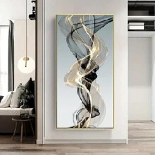 Peinture murale abstraite noire et dorée et décoration murale géométrique