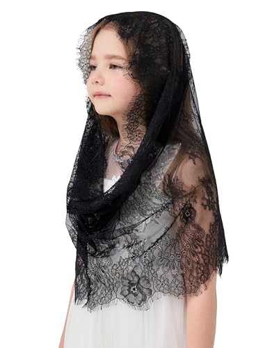 Girls White Infinity Veil Eyelash lace Veil Girls Floral Lace Infinity Baptism Veil Black Infinity for Girls K10
