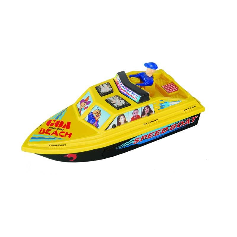 Toy Vibes Plastic Speed Boat Ship Toys for Kids in Water, Pull Back Ship Toy Colourful Plastic Boat Toy for Kids (Yellow)