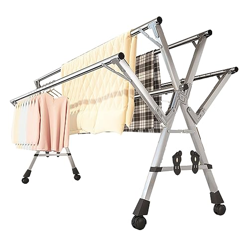 Clothes Drying Racks for Laundry Outdoor, Clothes Dryer Rack Folding Indoor, Garment Rack On Wheels Portable, 5 Rod Stainless Steel Laundry Stand (240cm/95in)