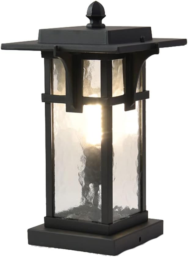 CHENKUI European Style Post Light Water Ripple Glass Shade E27 Base,Outdoor Landscape Pillar Head Lamp Black IP54 with Pier Mount Post Cap Light for Fence Deck Patio Garden Decor