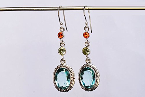 Boucles d'oreilles quartz bleu argent sterling péridot cornaline