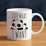 Bonito diseño: divertido panda con un dedo medio impreso en la parte delantera y trasera, también con letras grandes «I Do What I WANT».