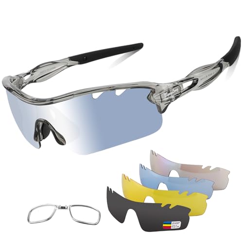Image of BangLong Polarized UV400 Sports Sunglasses with 5 Lenses for Men Women | TR90 Flexible Frame, 5 Interchangeable Lens with RX Insert, 0.9oz Sports Glasses for Running Cycling Baseball Hiking