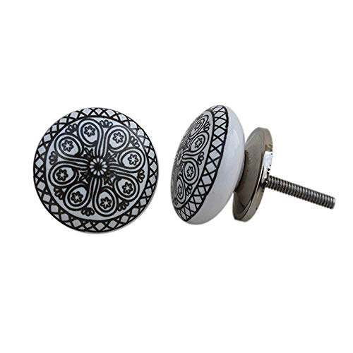 Artncraft Set of 12 Ceramic Black Wheel Flat Drawer Knobs and Pulls Handle Handmade Silver Finish